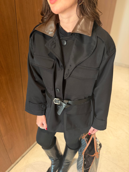 Orijinal Model , Deri Yakalı , Kemerli , Siyah Trençkot