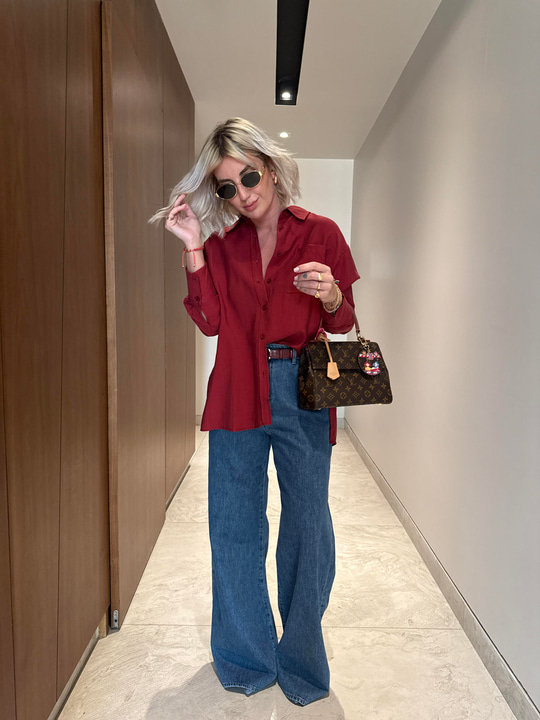 Orijinal Marka , Bordo , Tok Tencel , Yanı Yırtmaçlı Gömlek