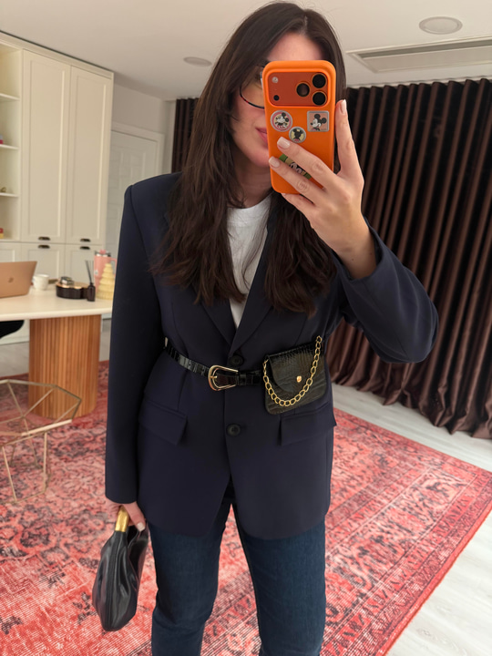 Cüzdan Kemerli , Lacivert , Blazer Ceket