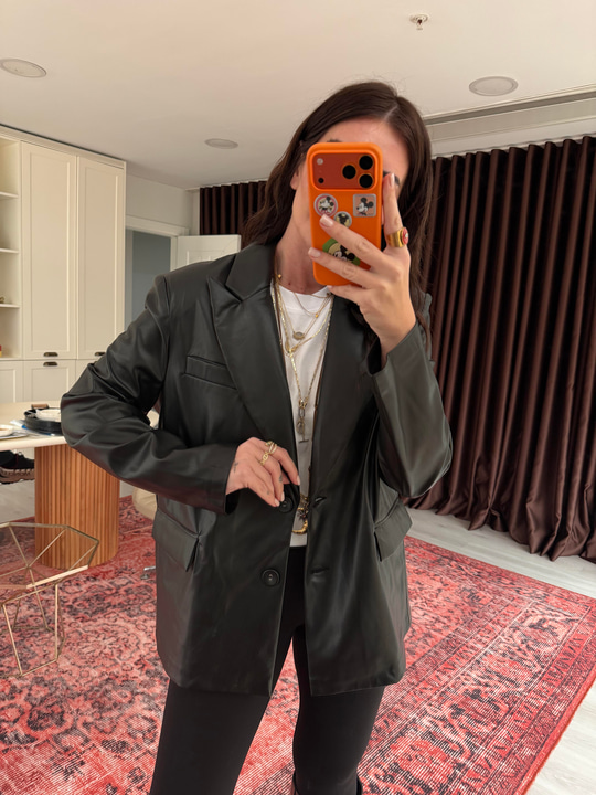 Siyah , Mat Deri , Blazer Ceket