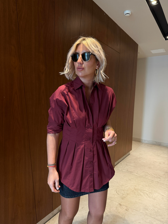 Orijinal Marka , Belden Pensli , Bordo Poplin Gömlek
