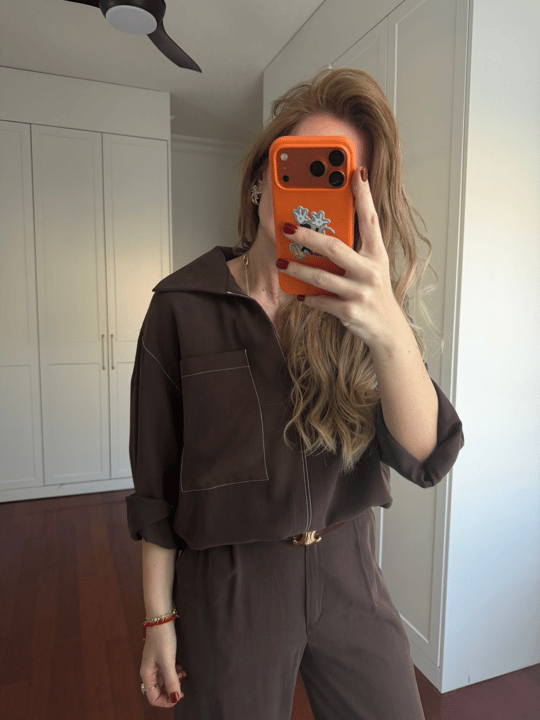 Orijinal Model , Beyaz Dikiş Detaylı , Tok Tencel , Acıkahve Takım