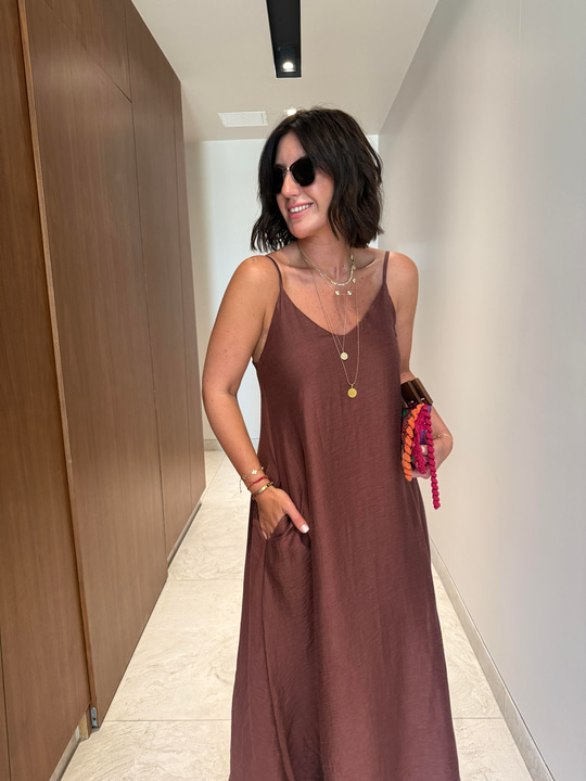 Orijinal Model , Premium Keten , Askılı Elbise 