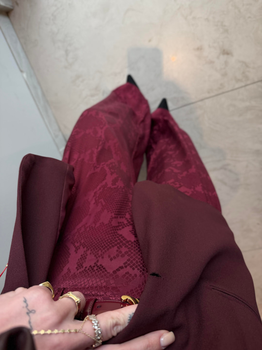 Crocodile Desenli , Bordo Mat Saten Pantolon