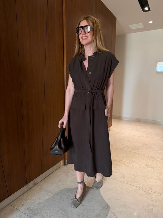 Orijinal Model , Kuşaklı & Cepli , Acıkahve Tencel Elbise