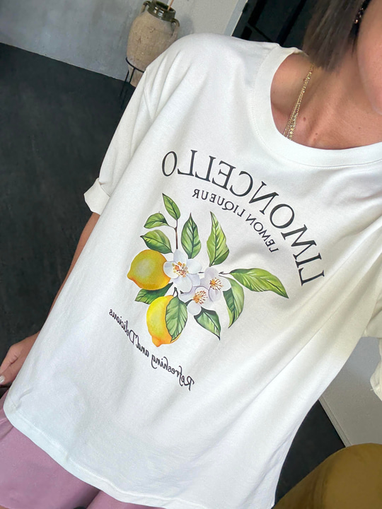 Lımoncello Desenli Beyaz T-Shirt