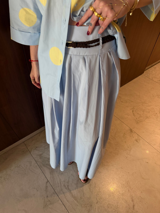 Süet Kemerli , Bebe Mavisi Poplin Etek