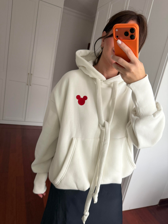 Premium Seri Mickey Logolu Beyaz Sweatshirt