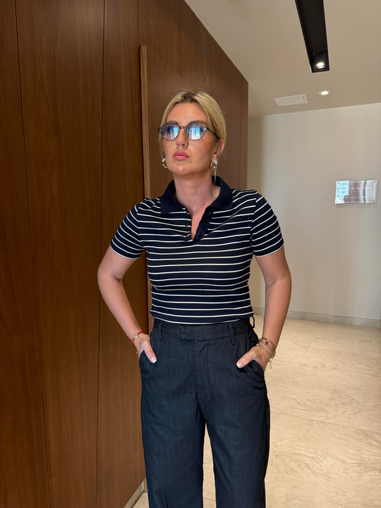 Lacivert , Polo Yaka , Çizgili T-shirt