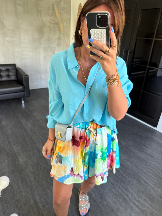 Renkli Desenli Etek Görünümünde Şort