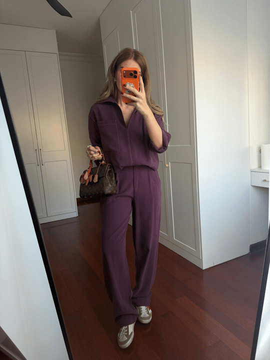 Orijinal Model , Beyaz Dikiş Detaylı , Tok Tencel , Mürdüm Takım