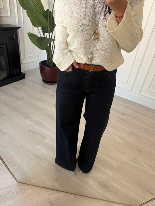 Likralı , Taba Dikişli , Lacivert , Premium Palazzo Jean