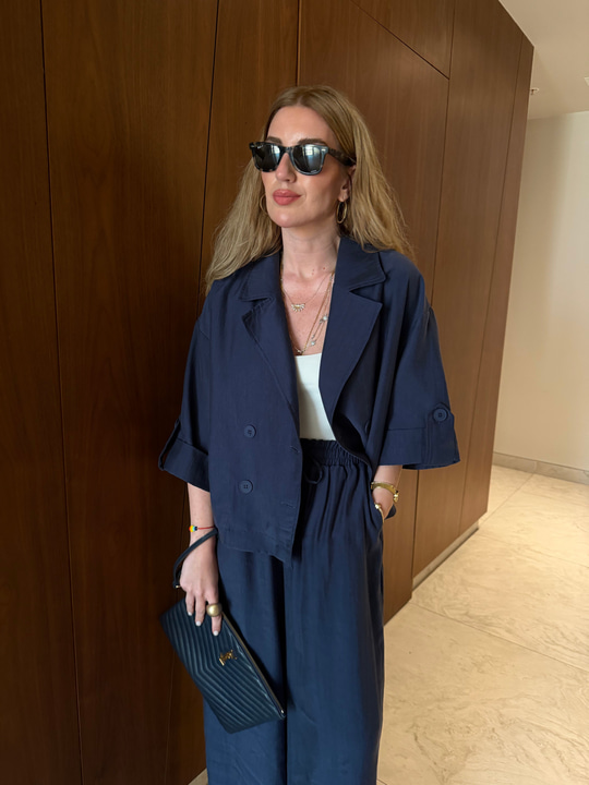 Lacivert Premium Tencel Trençkot & Pantalon Takım