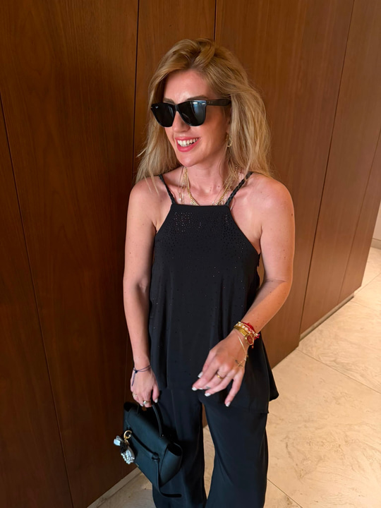 Premium Tencel , Siyah Taşlı Tulum 