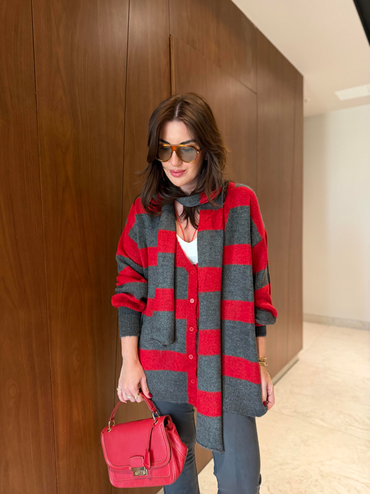 Orijinal Model , Bordo & Antrasit , Atkılı Triko Hırka