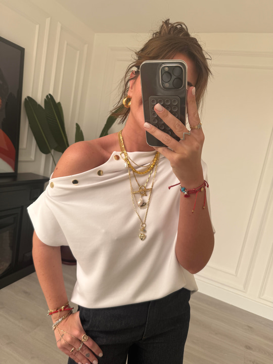 Orijinal Marka , Omzu Gold Çıtçıtlı , Beyaz Bluz