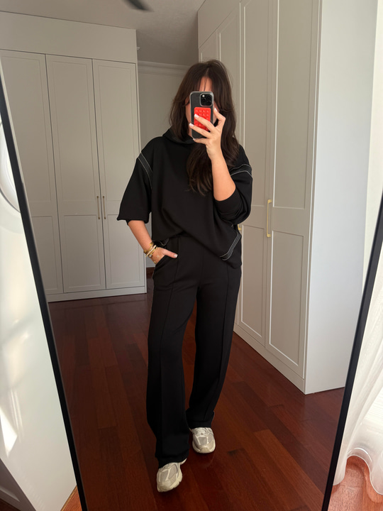 Siyah, Orijinal Model, Taş Biyeli Premium Modal Eşofman Takımı