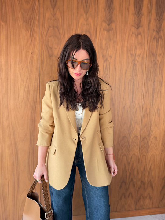 Çift Düğmeli , Kruvaze , Camel , Premium Blazer Ceket