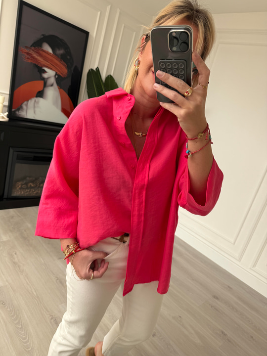 Tiril Dokuda , Pembe , Yarasa Kol , Premium Kalite Gömlek