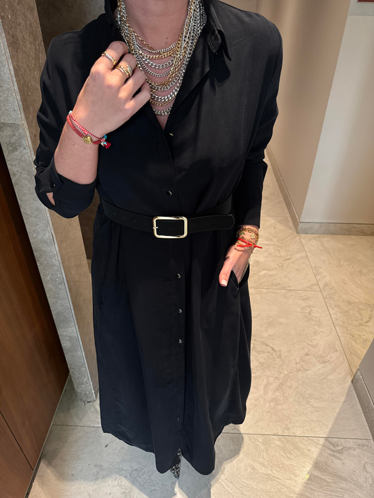 Kemerli , Tencel Modal , Siyah , Gömlek Elbise