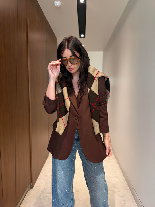 Çift Düğmeli , Kruvaze , Acı Kahve , Premium Blazer Ceket