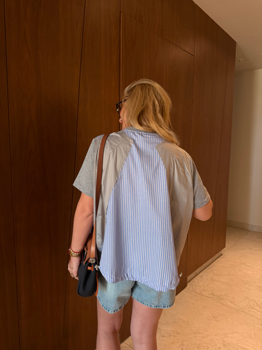 Orijinal Model, Poplin Garnilli Gri Tasarım Bluz