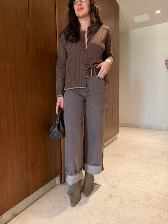 Kahve Eskitme Efektli , Duble Paça Jean