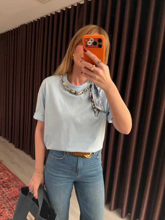 Çıkabilen Zincir Fularlı , Bebe Mavisi , T-shirt