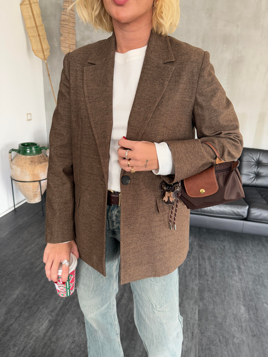 Premium Kalitede , Dokulu , Kahverengi Blazer Ceket