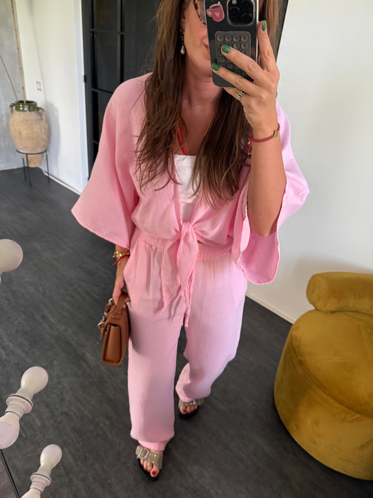 %100 Coton , Pembe , Önden Bağlamalı , Beli Lastikli , Müslim Takım