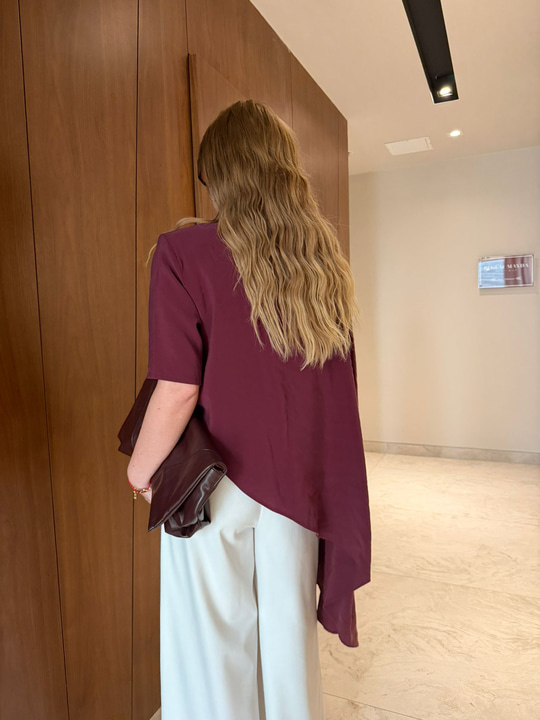 Bordo Asimetrik Kesim Tencel Modal Bluz