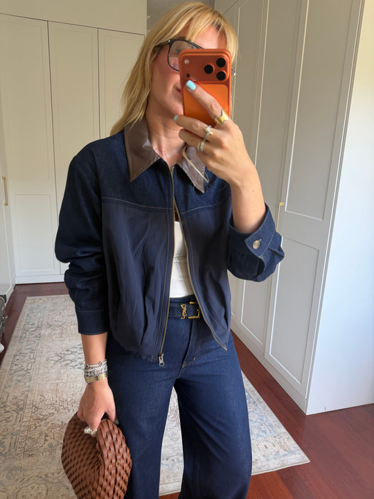 Orijinal Model, Derii Yakalı, Poplin Mix Ceket & Pantalon Jean Takım