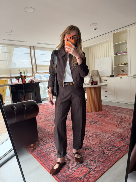 Baggy Model , Likralı Gabardin , Acıkahve Pantolon