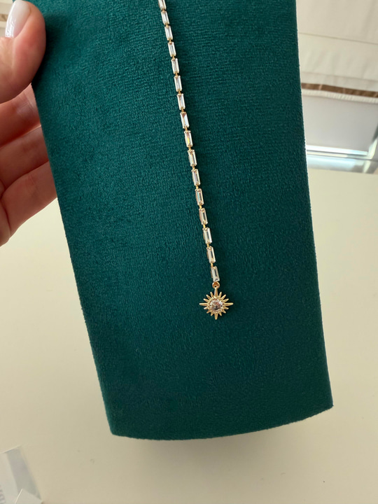 Sıralı Zirkon Taşlı , Mini Güneş Kolye