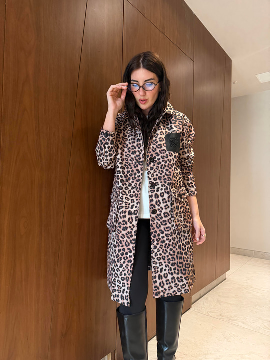 Orijinal Model , Deri Cep Aksesuarlı , Leopar Mevsimlik Mont