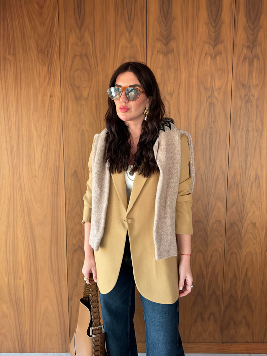 Çift Düğmeli , Kruvaze , Camel , Premium Blazer Ceket