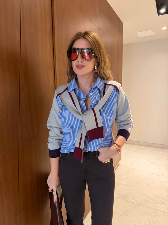 Orijinal Model , Triko Atkı Detaylı , Çizgili Gömlek