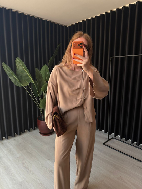 Orijinal Model , Camel , Yandan Düğmeli , Premium Tok Tencel , Takım