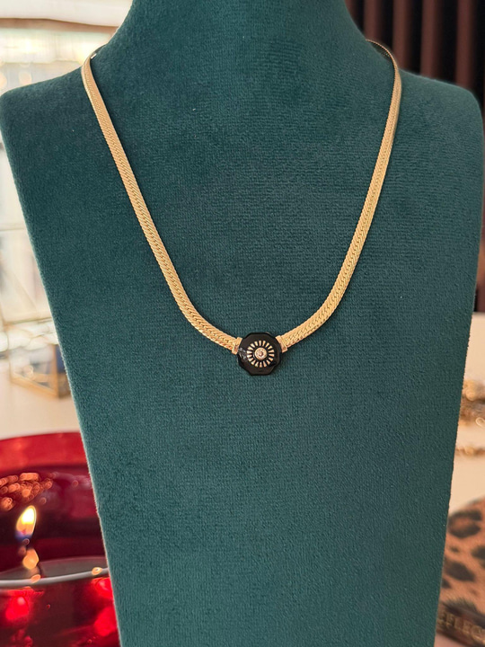 Siyah Kaplamalı , 14k Serenay Kolye