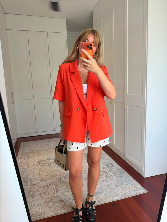 Tencel Dokuda , Kısa Kollu , Premium Turuncu Blazer Ceket