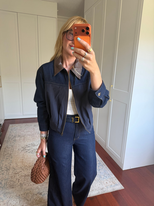 Orijinal Model, Derii Yakalı, Poplin Mix Ceket & Pantalon Jean Takım