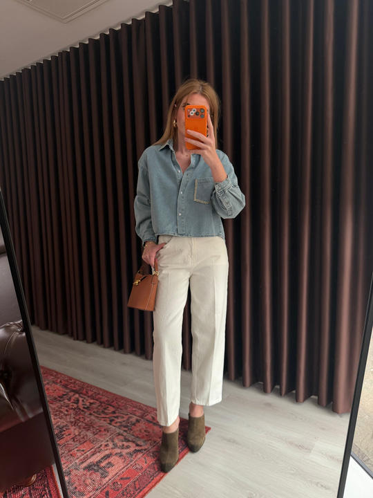 Acı Kahve Kemerli , Ekru Baggy Jean