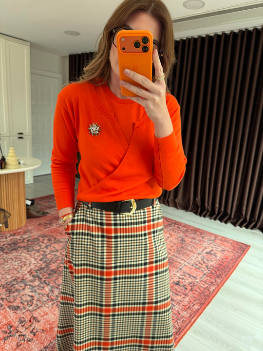 Bisiklet Yakalı , Orange , İkili Triko Takım