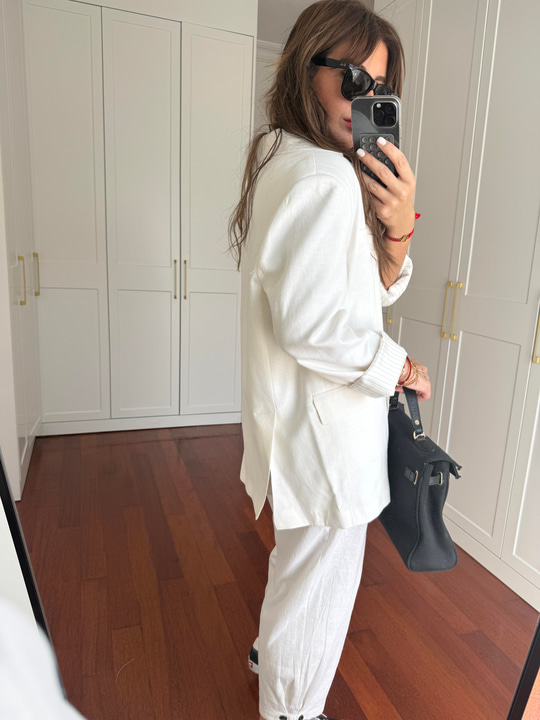 Oversize , Premium , Beyaz Keten Ceket