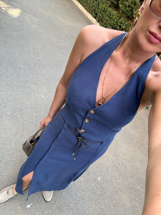 Lacivert Orijinal Model , Deri Kemerli , Premium , Yelek & Etek Takım