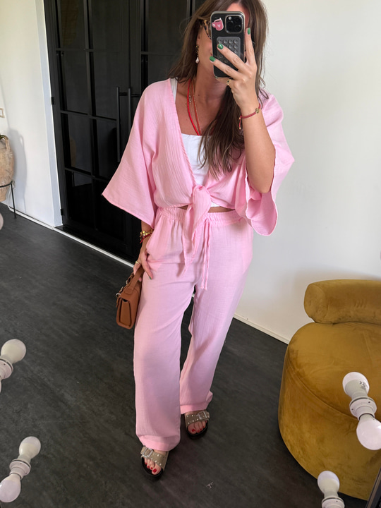 %100 Coton , Pembe , Önden Bağlamalı , Beli Lastikli , Müslim Takım