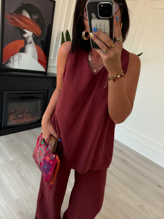 Kiremit , Tencel Modal , Bluz & Pantolon Takım