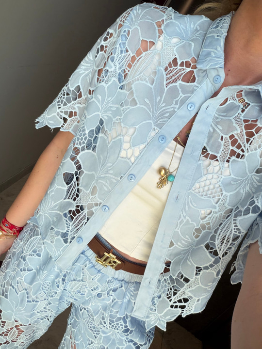 Orijinal Marka , Premium Güpürlü , Pantolon & Gömlek Bebe Mavisi Takım