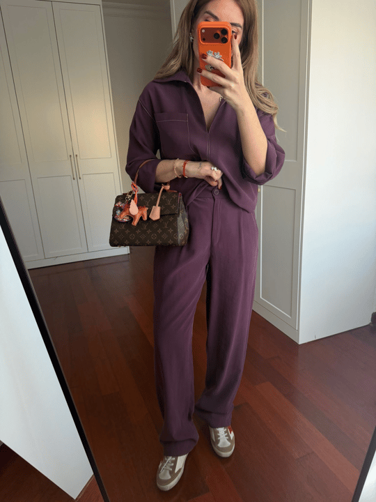 Orijinal Model , Beyaz Dikiş Detaylı , Tok Tencel , Mürdüm Takım