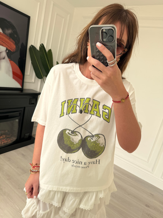 Logolu, Yeşil Desenli T-Shirt